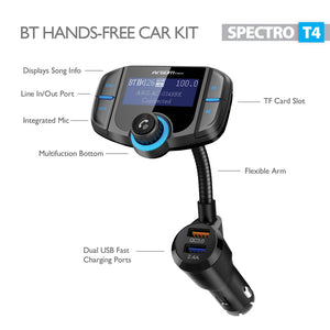 Spectro T4 Hands-Free Car Kit with Dual USB Quick Charging Ports