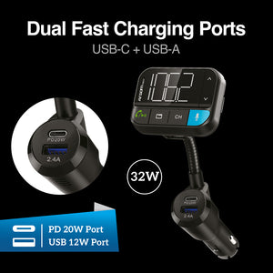 BT Hands-Free Car Kit with Dual USB Fast Charging Ports