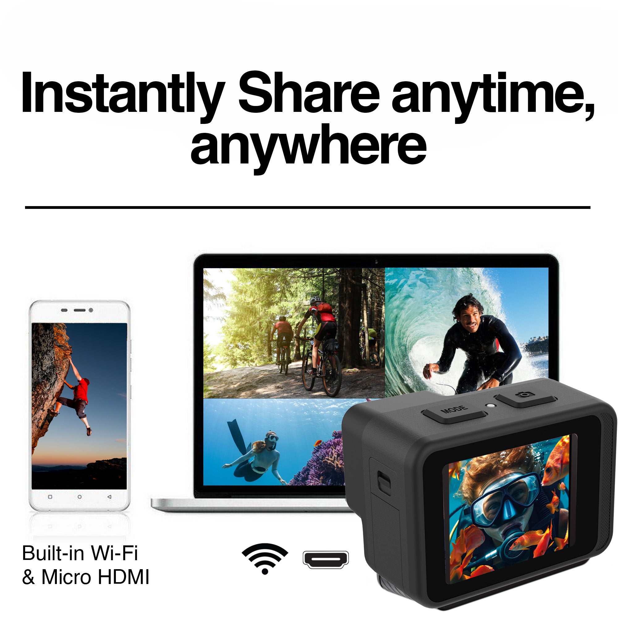 Epic 90 4K/60FPS UHD Action Camera - Waterproof (21m), Touchscreen, 6 ...