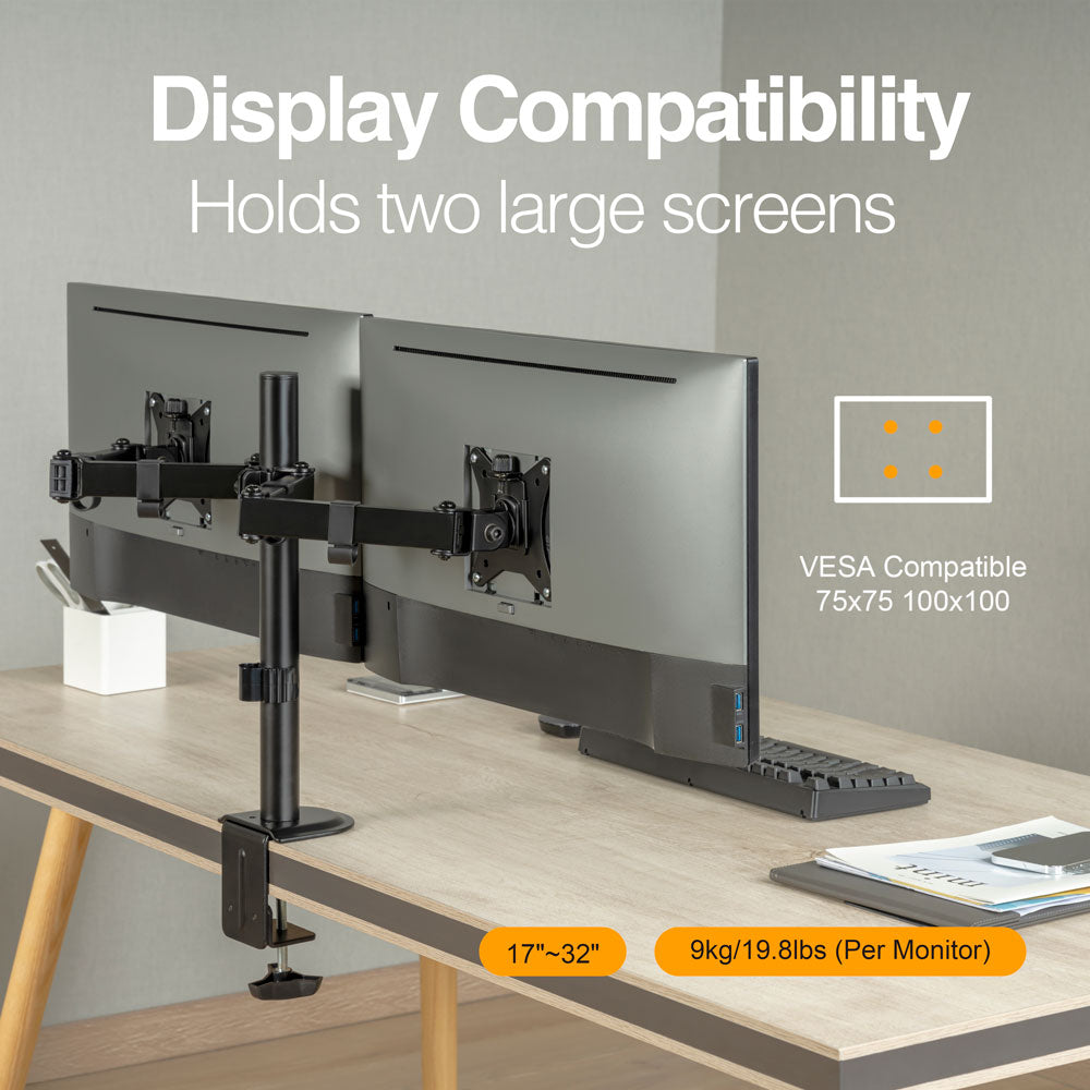 Arg Monitor Dual Monitor 32” Desk Mount with Clamp - www.argomtech.com