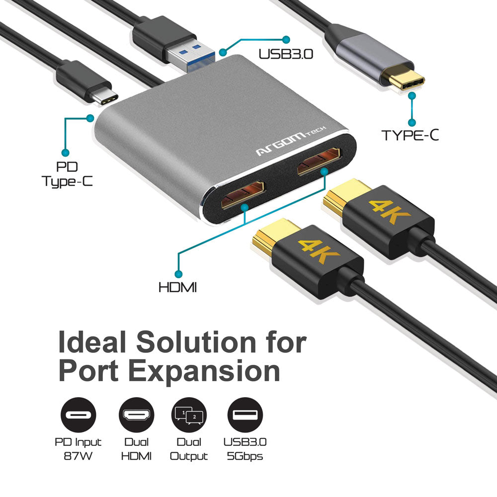 One Axess 4-in-1 Dual HDMI Adapter with USB3.0 & 87W PD Passthrough ...