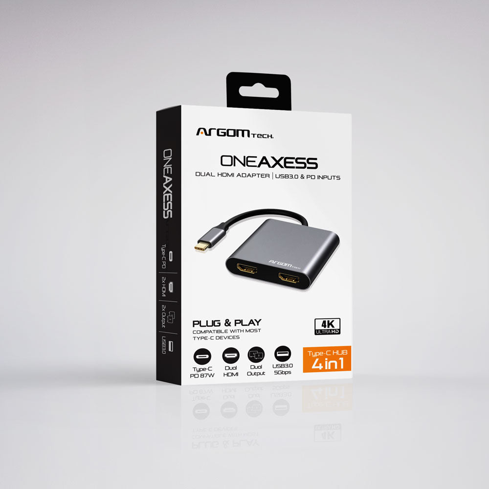 One Axess 4-in-1 Dual HDMI Adapter with USB3.0 & 87W PD Passthrough ...