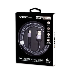 Micro USB to USB 2.0 Nylon Braided Cable 6ft/1.8m - Dura Form