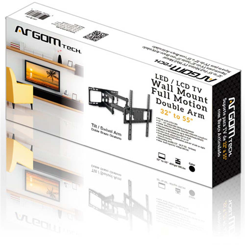 Base de pared para TV 32"–55", Full Motion de doble brazo, 400 x 400